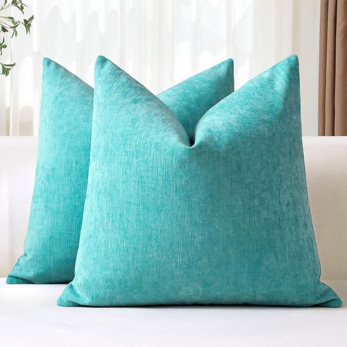 Slep-Lot De 2 Housses De Coussins 40x40 Cm Chenille Douce Turquoise Housse De Coussin Décorative Taie D'oreiller Lombaire Solide Pour Canapé Salon Lit Décoration D'intérieur (Turquoise)