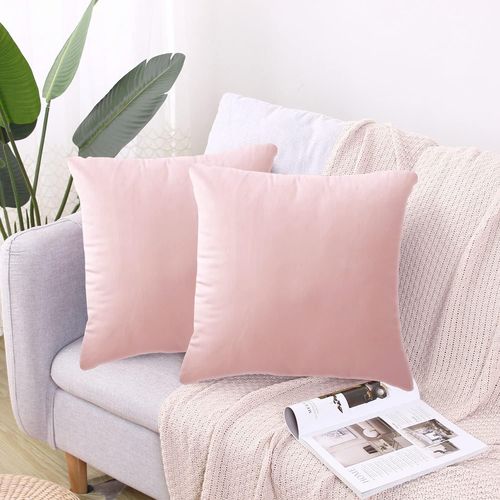 Slep-Lot De 2 Housse De Coussin Velours 50 X 50 Cm Carrées Décoratives - Rose