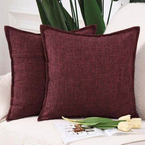 Slep-Lot De 2 Housses De Coussin Doux Lin Décoratif Coussin Couvre Style De Luxe Pour Canapé Chambre Bourgogne 60x60 Cm