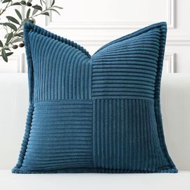 Kjakl-Lot De 1 Housses De Coussin En Velours Côtelé Décoratif Canapé Taie D'oreiller Super Doux Decoration Pour Maison Salon Chambre Canapé 50x50cm Bleu