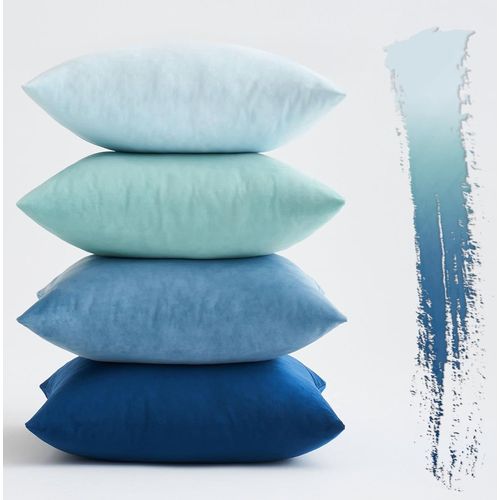 Cauc-Lot De 4 Housses De Coussin En Velours Décoratif Canapé Taie D'oreiller Super Lisse Doux Decoration Maison Salon Chambre Pour Canapé 45x45cm Carré Bleu Série