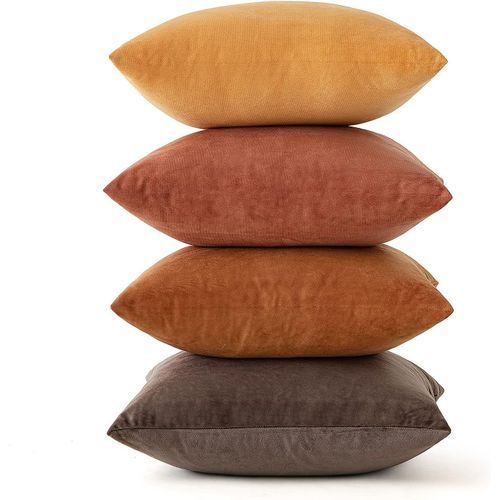 Cauc-Lot De 4 Housses De Coussin En Velours Décoratif Canapé Taie D'oreiller Super Lisse Doux Decoration Maison Salon Chambre Pour Canapé 45x45cm Carré Kaki Série