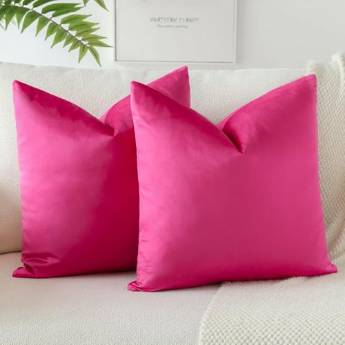 Cauc-Lot De 2 Housses De Coussins En Velours Décoratif Canapé Taie D'oreiller Doux Decoration Pour Maison Salon Chambre Canapé Décoration 40x40cm (Rose Vif)