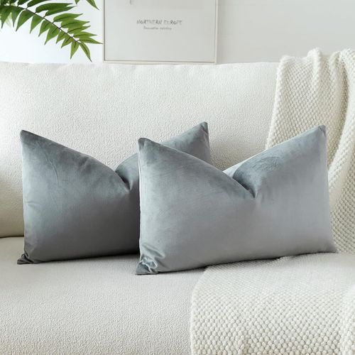Cauc-Lot De 2 Housses De Coussins En Velours Décoratif Canapé Taie D'oreiller Doux Decoration Pour Maison Salon Chambre Canapé Décoration 30x50cm (Gris)