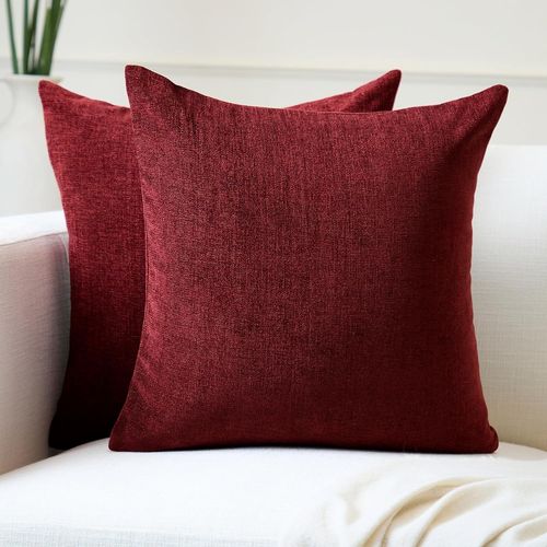 Tianyi-Housse De Coussin En Chenille Lot De 2 | Bordeaux - (16""X16"") (40x40 Cm) | Housses De Coussin Carrées Décoratives Pour Canapé, Décoration Maison, Sofa