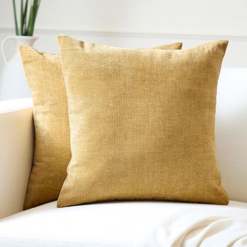 Tianyi-Housse De Coussin En Chenille Lot De 2 | Moutarde - (20""X20"") (50x50 Cm) | Housses De Coussin Carrées Décoratives Pour Canapé, Décoration Maison, Sofa