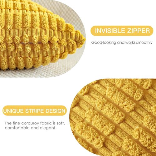 Tianyi-Lot De 2 Housses De Coussins En Velours Côtelé Décoratif Canapé Taie D'oreiller Doux Decoration Pour Maison Salon Chambre Canapé Décoration 40x60cm (Jaune Moutarde)