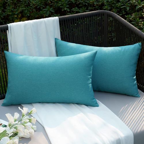 Tianyi-Taie D'oreiller Extérieure Imperméable En Polyester Doux Avec Surface Hydrofugfe Housse De Coussin De Jardin Balcon Décoratif Pour Salon Chambre Lot De 2 30x50cm Bleu Canard