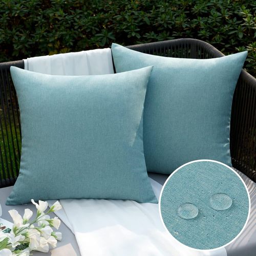 Tianyi-Taie D'oreiller Extérieure Imperméable En Polyester Doux Avec Surface Hydrofugfe Housse De Coussin De Jardin Balcon Décoratif Pour Salon Chambre Lot De 2 50x50cm Cyan
