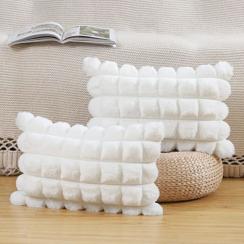 Tianyi-Lot De 2 À Carreaux Housses De Coussin En Peluche En Fausse Fourrure Housse De Coussin Décorative Douce Moelleuses Pour Coussin De Chambre À Coucher De Canapé Blanc Crème 40x80 Cm