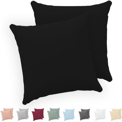 Slep-® Taie Oreiller 40x40 Cm (Lot De 2) - 100% Coton Jersey 150 Gsm - Noir - Taie D'oreiller 40x40 Cm - Housse De Coussin Avec Fermeture Éclair - Certifié Oeko-Tex