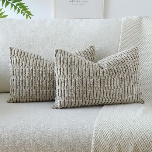 Tianyi-Lot De 2 Housses De Coussins En Velours Côtelé Décoratif Canapé Taie D'oreiller Doux Decoration Pour Maison Salon Chambre Canapé Décoration 30x50cm (Taupe)