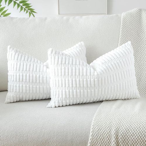 Tianyi-Lot De 2 Housses De Coussins En Velours Côtelé Décoratif Canapé Taie D'oreiller Doux Decoration Pour Maison Salon Chambre Canapé Décoration 30x50cm (Blanc)