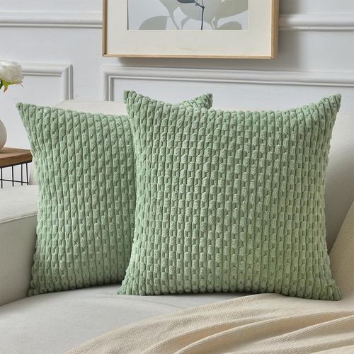 CAUC-Housse Coussin Canape 40x40 Vert Sauge en Velours Côtelé | Lot de 2 Coussins Décoratifs Bohème pour Canapé, Salon et Chambre, Super Doux Housse de Coussin 40x40