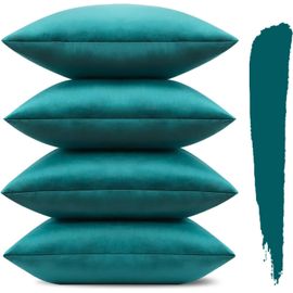 Kjakl-Lot De 4 Housses De Coussin En Velours, Housse Coussins Decoratif Doux Avec Fermeture Éclair Invisible Taies D'oreiller De Luxe Pour Canapé Chambre Salon (Bleu Vert, 45 X 45 Cm)