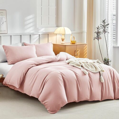 Sjzg-Housse De Couette 240 X 260 Avec 2 Taies D'oreiller 65x65 Cm - Rose - Parure De Lit 240 X 260 En 100% Microfibre - 3 Pièces - Housse Couette Avec Fermetures Éclair