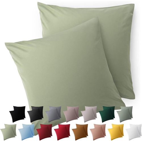 Slep-Taie Oreiller 65x65 Lot De 2 - Housse De Coussin Microfibre - Taies D'oreillers Avec Fermeture Enveloppe, Certifiée Oeko-Tex, Extra Douce Et Lavable - Vert Olive