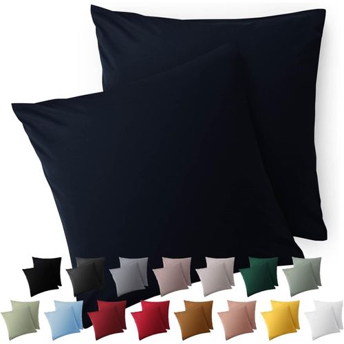 Slep-Taie Oreiller 50x50 Lot De 2 - Housse De Coussin Microfibre - Taies D'oreillers Avec Fermeture Éclair, Certifiée Oeko-Tex, Extra Douce Et Lavable - Bleu Foncé