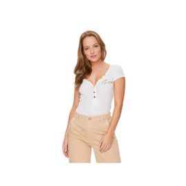 T Shirt Guess Henley Olympia Femme Blanc