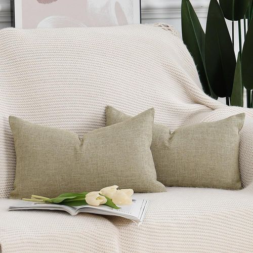 Cauc-Lot De 2 Housses De Coussin Doux Lin Décoratif Coussin Couvre Style De Luxe Pour Canapé De Chambre Taupe Clair 30x50 Cm
