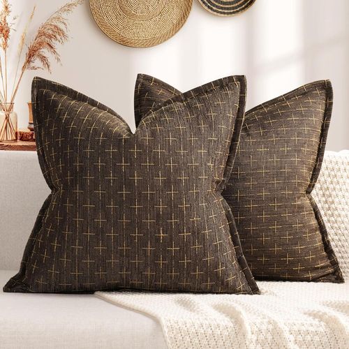 Tianyi-Housse Coussin 50x50 Lot De 2 Caféfoncé Taie Oreiller Texturées En Polyester Doux Oreillers Décoratifs Housse De Coussin De Ferme Confortables Pour Coussins Canapé, Lit, Salon