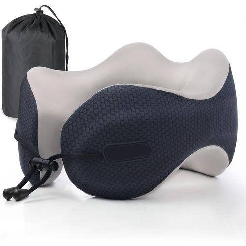 TRAHOO-Coussin de Voyage, Oreiller de Voyage Memoire Forme, Ergonomique Coussin Voyage Avion Adulte Travel Neck Pillow avec Sac de Rangement pour Avion Voiture Train Bureau