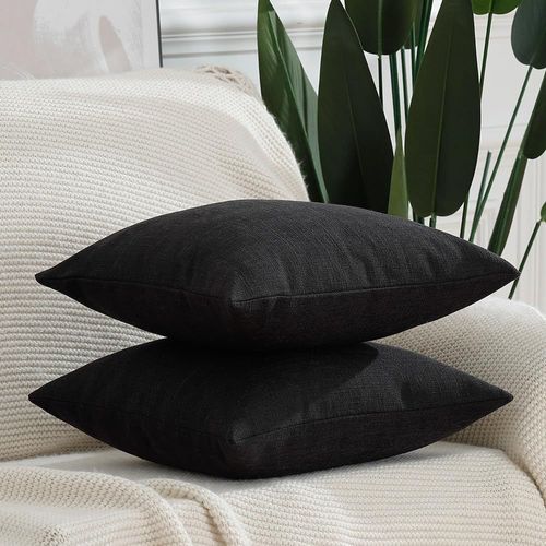 Cauc-Lot De 2 Housses De Coussin Doux Lin Décoratif Coussin Couvre Style De Luxe Pour Canapé De Chambre Noir 60x60 Cm