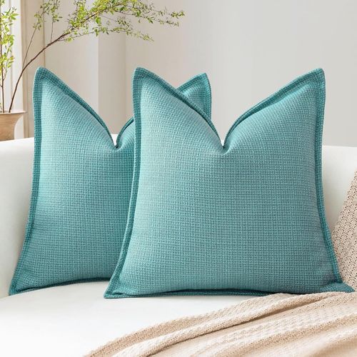 Trahoo-Housse De Coussin 45x45cm, Lot De 2 En Lin Canapé Taie D'oreiller De Couleur Pure Pour Maison Salon Chambre Décoration D'intérieur Turquoise