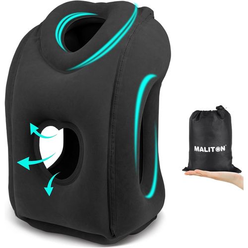 KALANKA-Oreiller de Voyage Gonflable, Coussin de Voyage Pliable avec Support d'appui-tête Gonflable Portable pour Dormir en Avion, Train, Maison ou Bureau-Noir