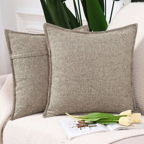 Cauc-Lot De 2 Housses De Coussin Doux Lin Décoratif Coussin Couvre Style De Luxe Pour Canapé Chambre Taupe Mélangé 45x45 Cm