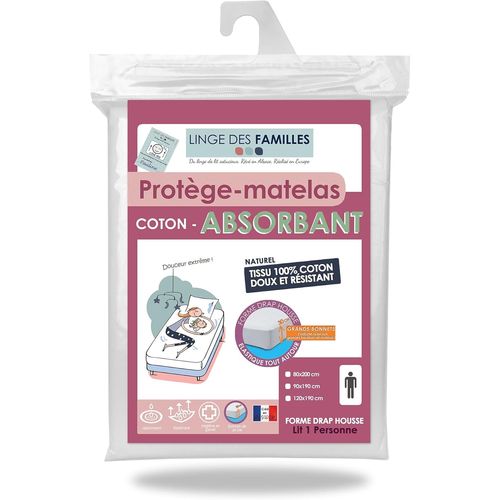 TIANYI-- Protège Matelas 90x190 cm - 100% Coton - Alèse Molleton Absorbante Respirante - Label Oeko-TEX® Standard 100 - Made in Europe - Élastique Tout Autour