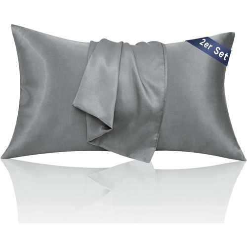 Slep-Taie Oreiller Satin 50x75 - Similaire Aux Taie D Oreiller En Soie Lot De 2, Prend Soin De Votre Peau Et De Vos Cheveux, Housse De Coussin Satin (Gris Foncé, 50x75cm)