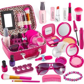 KJAKL-Faux Maquillage Enfant Fille Jouet, Malette Maquillage Enfant Trousse Valise Maquillage Fille, Maquillage Bebe Jouet Jeux D'imitation Anniversaire Cadeau pour Princesse Filles 3 4 5 6 Ans