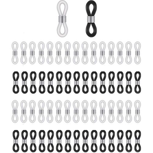 TIANYI-Extrémités de Chaîne de Lunettes Connecteurs,30 PCS Silicone Noir Boucle Attache en Caoutchouc pour Chaîne à Lunettes + 30 PCS Caoutchouc Blanc Embouts de chaîne de lunettes Boucle