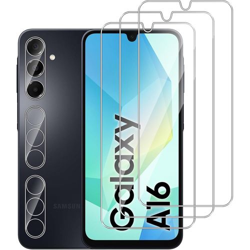 Khkui-3 Pièces Verre Trempé Pour Samsung Galaxy A16 4g/5g Avec 3 Pièces Caméra Arrière Protecteur,Hd Transparent, Dureté 9h-Sans Bulles D'air-Anti Rayures Film Protection Écran