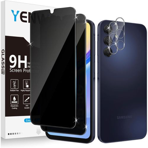 SJZG-Verre Trempé Anti-Espion Pour Samsung Galaxy A15 5G, 2 Pièces Privacy Protection Écran Et 2 Pièces Caméra Arrière Protecteur, 9H Dureté Anti-Spy Film Protecteur Vitre