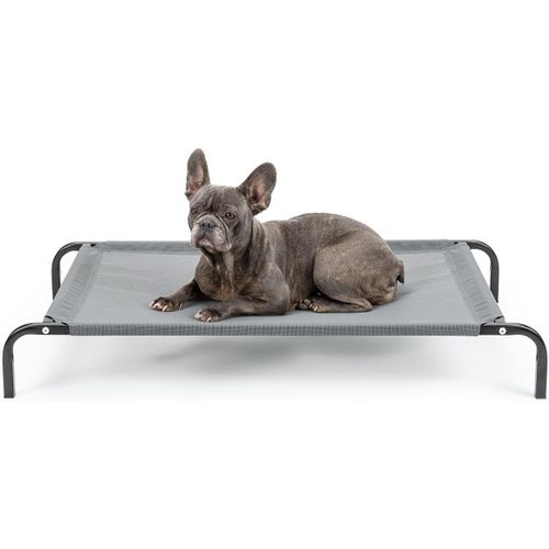 Khkui-Lit Pour Chien Surélevé D'extérieur, Couchage Stable Pour Animaux Avec Bonne Circulation De L'air, 106x62 Cm, Housse Amovible En Maille Respirante, Cadre Métallique Robuste, Gris