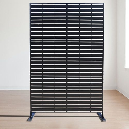 Panneau Brise-Vue/Paravent En Acier Peint Noir Avec Motif À Lignes