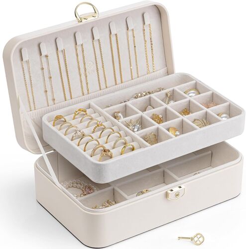 Jexnovashop-Boîte À Bijoux Verrouillable À Double Couche Pour Bagues, Boucles D'oreilles, Bracelets, Colliers, Jaune Clair