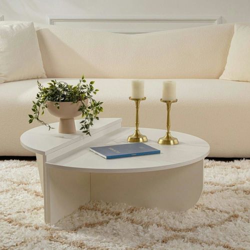Table Basse Ronde Double Hauteur Décor Bois Blanc