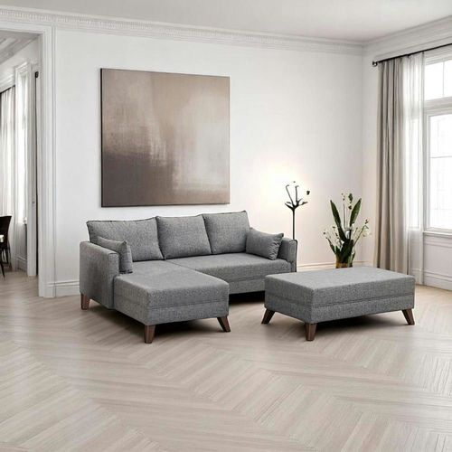 Canapé D’Angle Convertible Gris Chiné – Côté Gauche