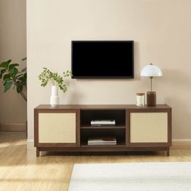 Meuble Tv Effet Noyer Et Rotin 150cm