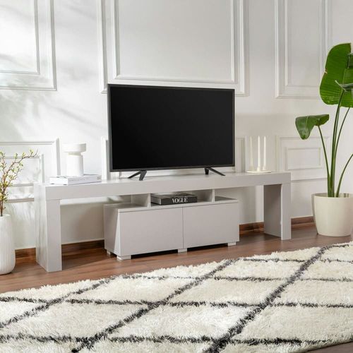 Meuble Tv Moderne 180 Cm 2 Portes Décor Gris Laqué