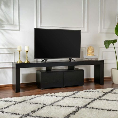 Meuble Tv Moderne 180 Cm 2 Portes Décor Bois Noir