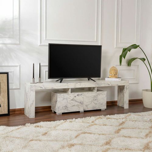 Meuble Tv Moderne 180 Cm 2 Portes Décor Marbre