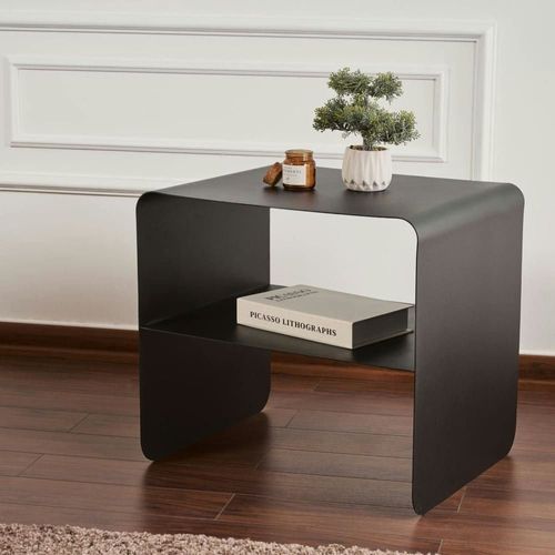 Table De Chevet Design 2 Plateaux - Métal Noir