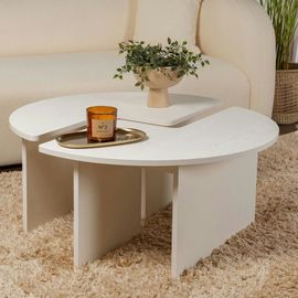 Table Basse Ronde Design Puzzle - Décor Bois Blanc