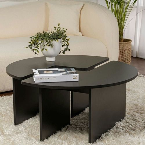 Table Basse Ronde Design Puzzle - Décor Bois Noir