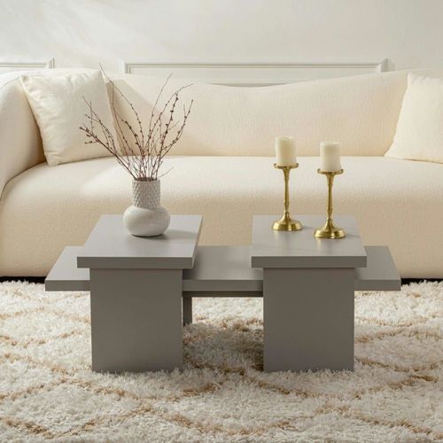 Table Basse Gigogne (3 Pièces) Décor Gris Laqué