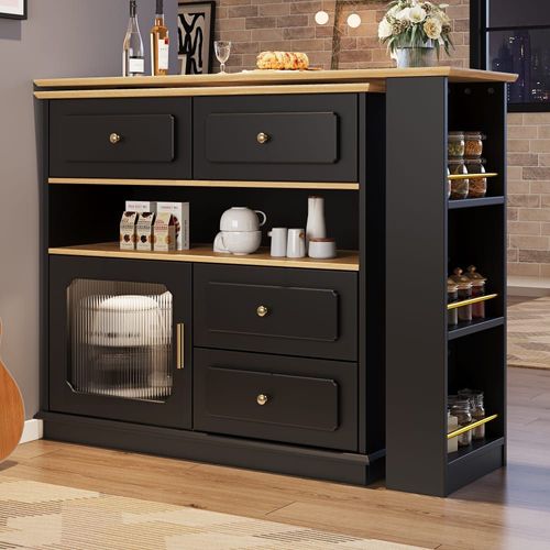 Table De Bar Rotative Multifonctionnelle Noire Et Effet Bois